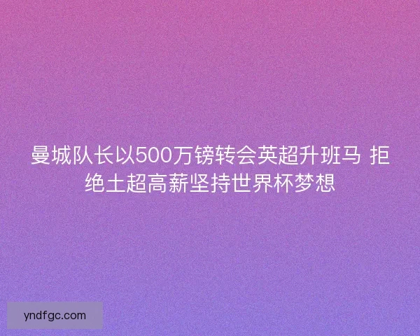 曼城队长以500万镑转会英超升班马 拒绝土超高薪坚持世界杯梦想